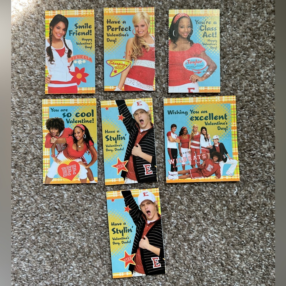 Lot of 7 Disney High School Musical Valentine’s Day Cards Vanessa Hudgens 2000s